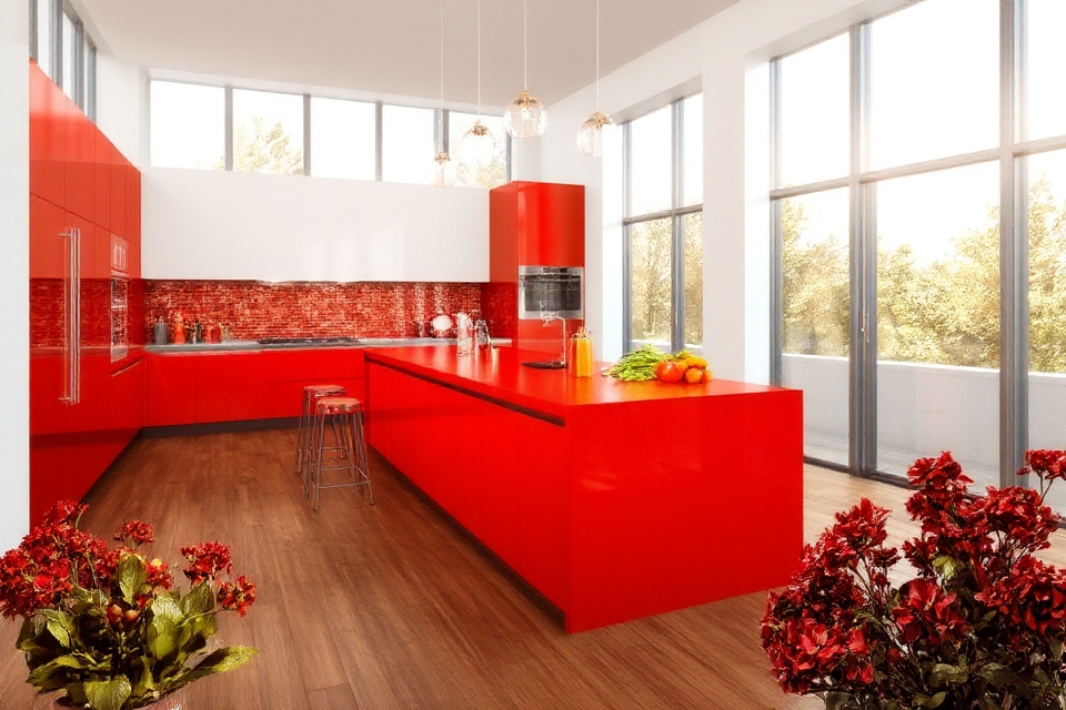 vibrant red kitchen energy