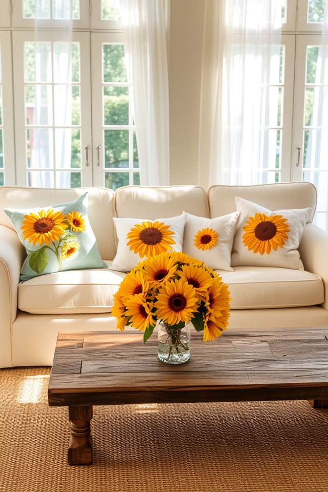 vibrant sunflower themed decorative pillows