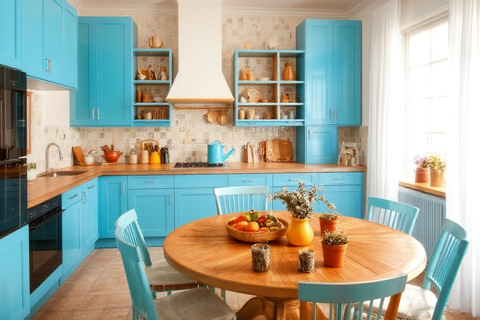 vibrant turquoise kitchen design