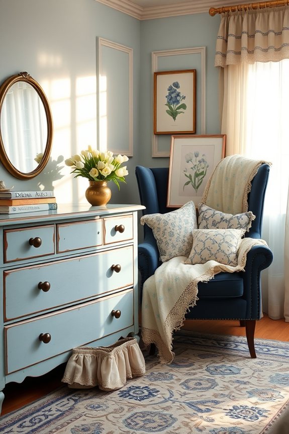 vintage blue bedroom decor