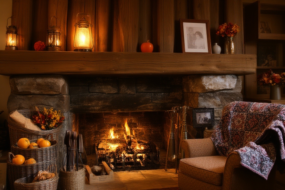 vintage cozy hearth decor