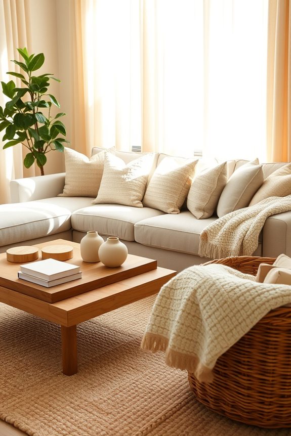 warm beige living room accents
