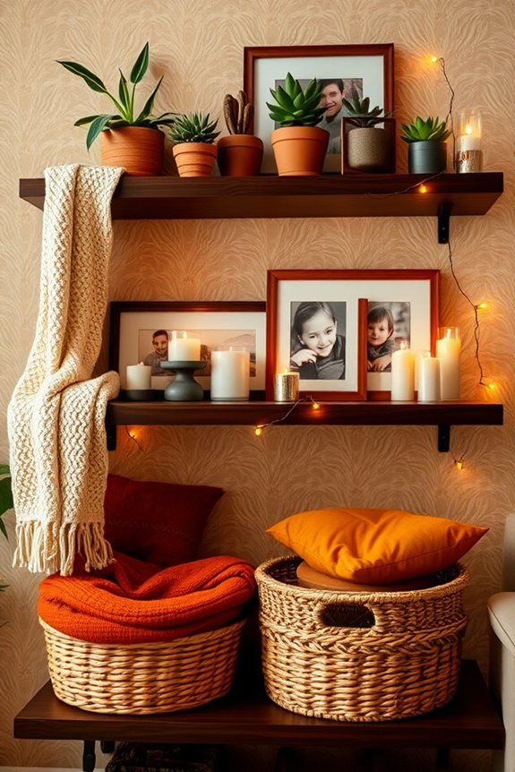 warm inviting shelf styling