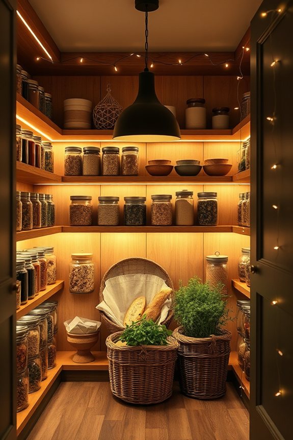 warm lighting enhances pantry ambiance