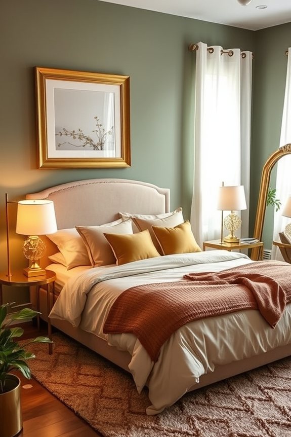 warm metallic bedroom accents