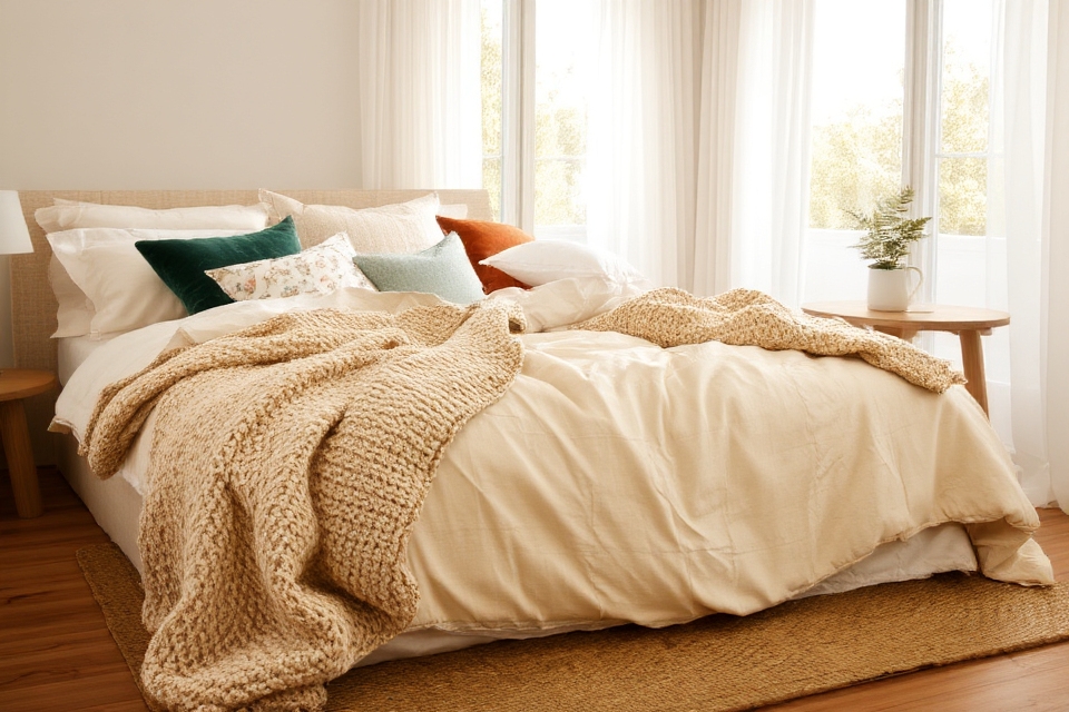 warm textured bedroom layers