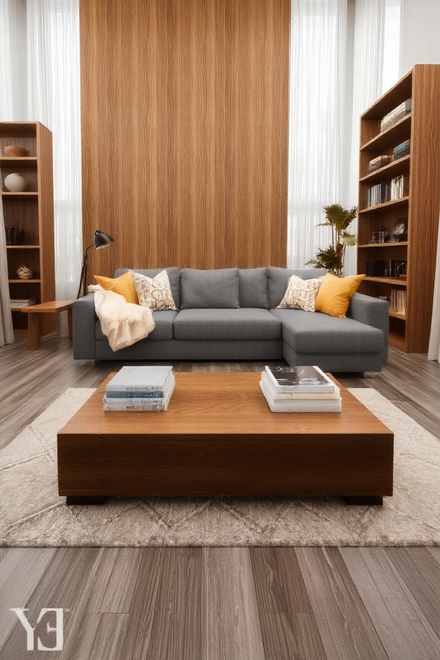 warm wood accents enhance decor