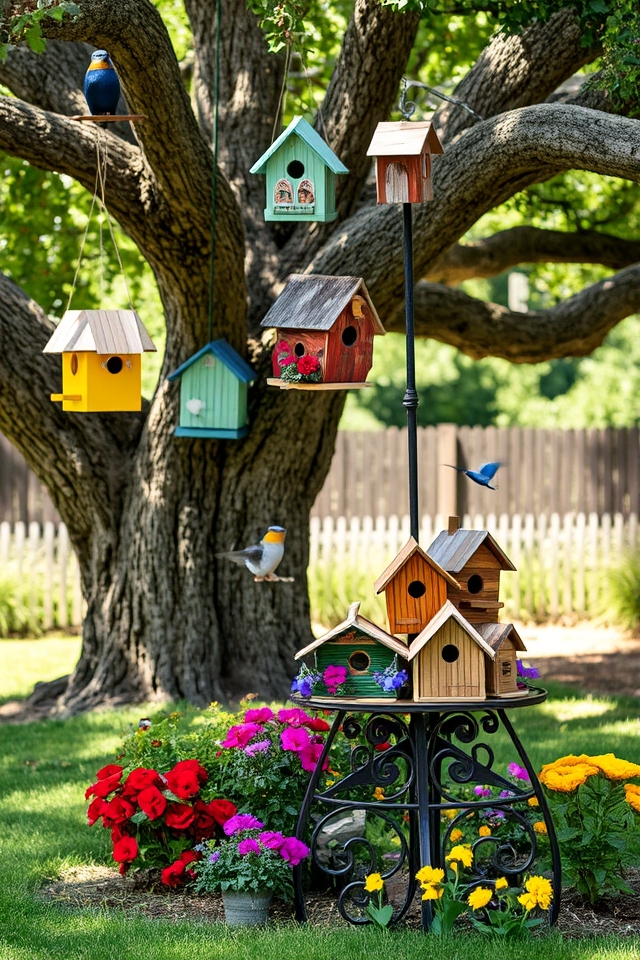 whimsical backyard birdhouses display