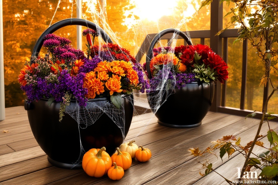 whimsical halloween cauldron planters