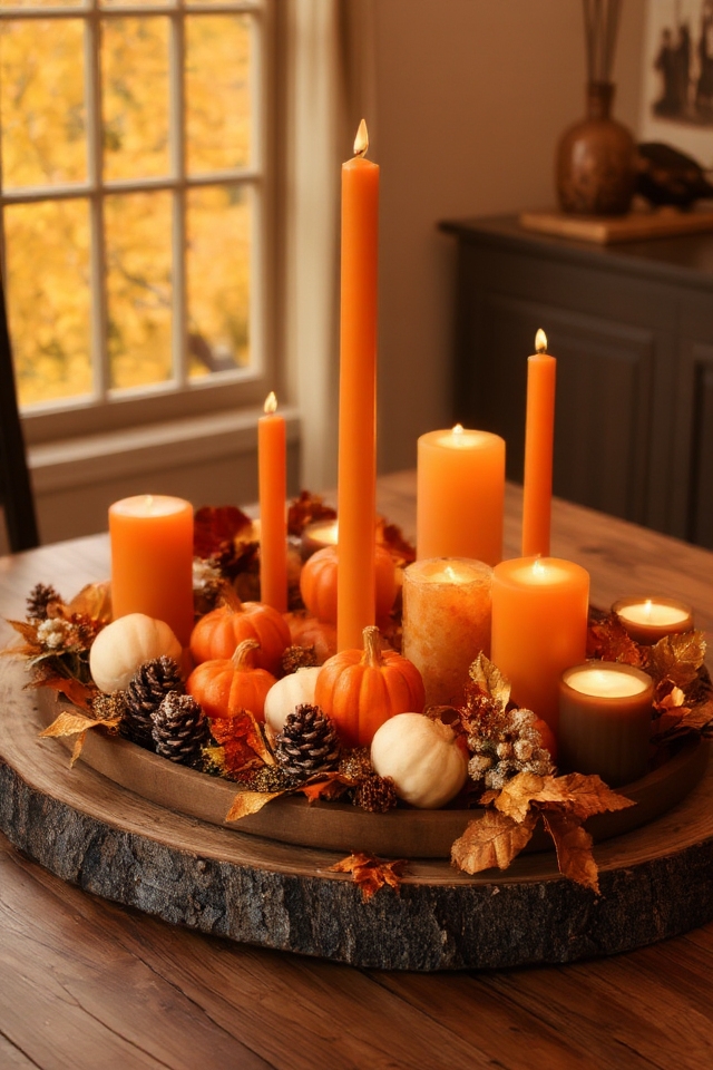 autumn candle arrangement setup