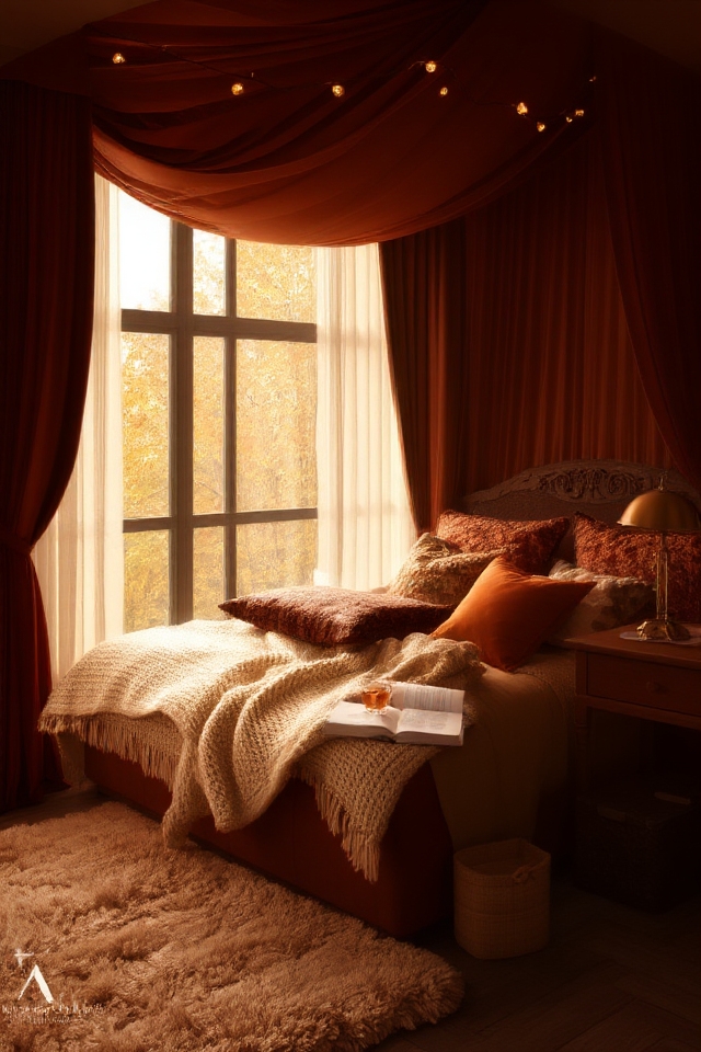 autumn cozy bedroom canopy