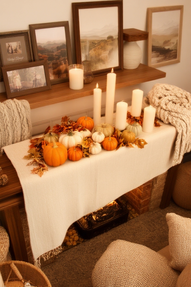 autumn fireplace mantel styling
