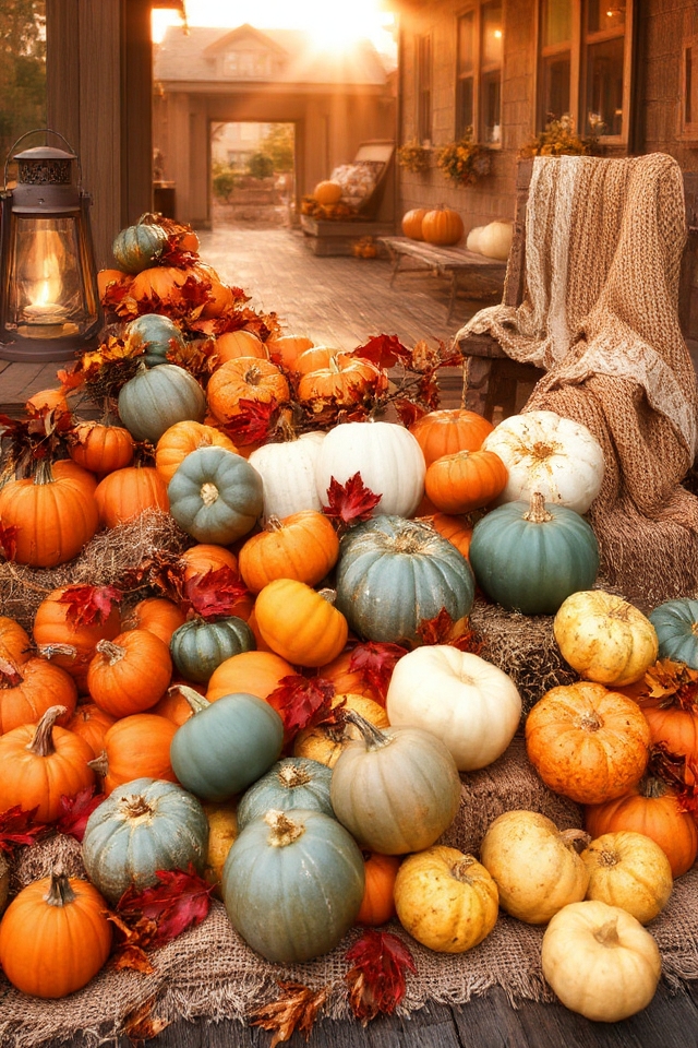 autumn porch pumpkin display