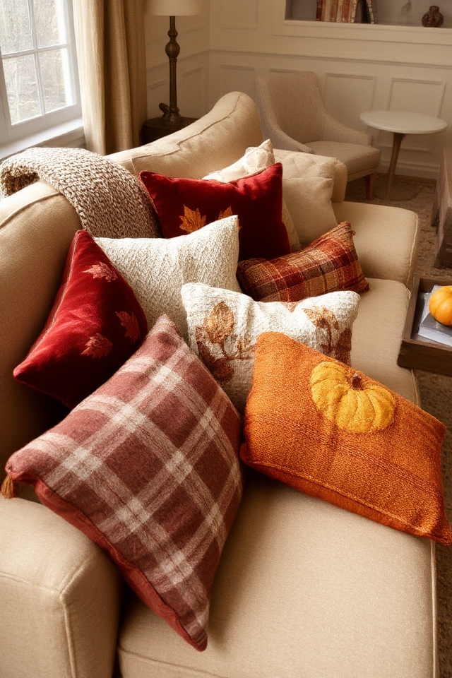 autumn themed cozy accent pillows