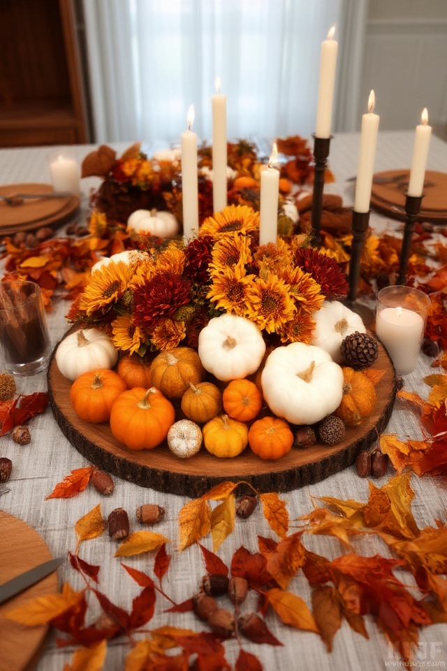 autumnal centerpiece with pumpkins