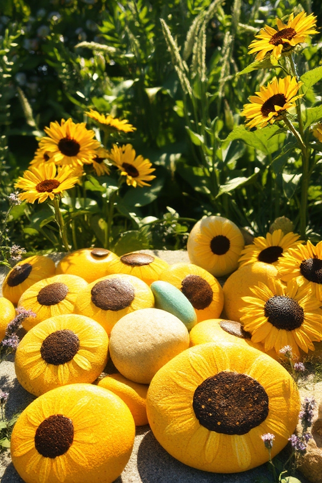 bright painted sunflower rocks