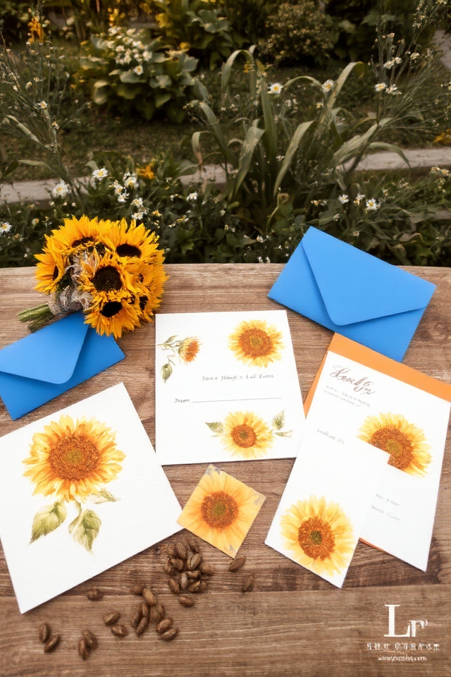 cheerful sunflower themed invitations