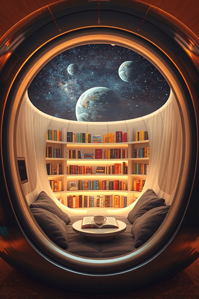 comfortable futuristic reading oasis