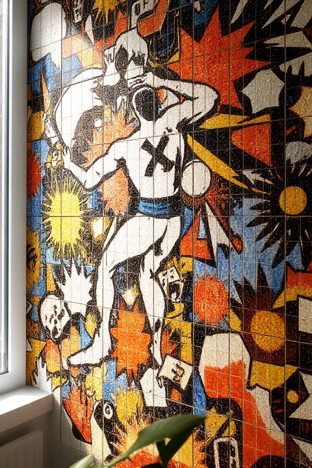 comic inspired mosaic tile art