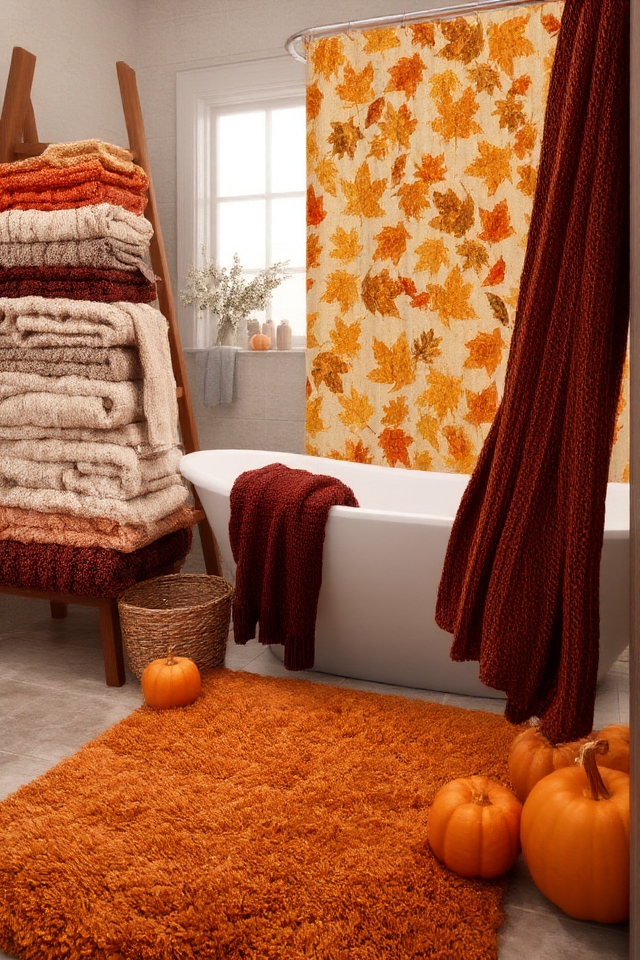 cozy autumn bathroom textiles