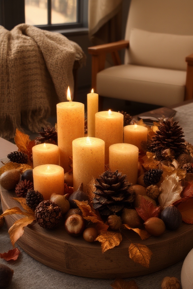 cozy autumn candle centerpiece
