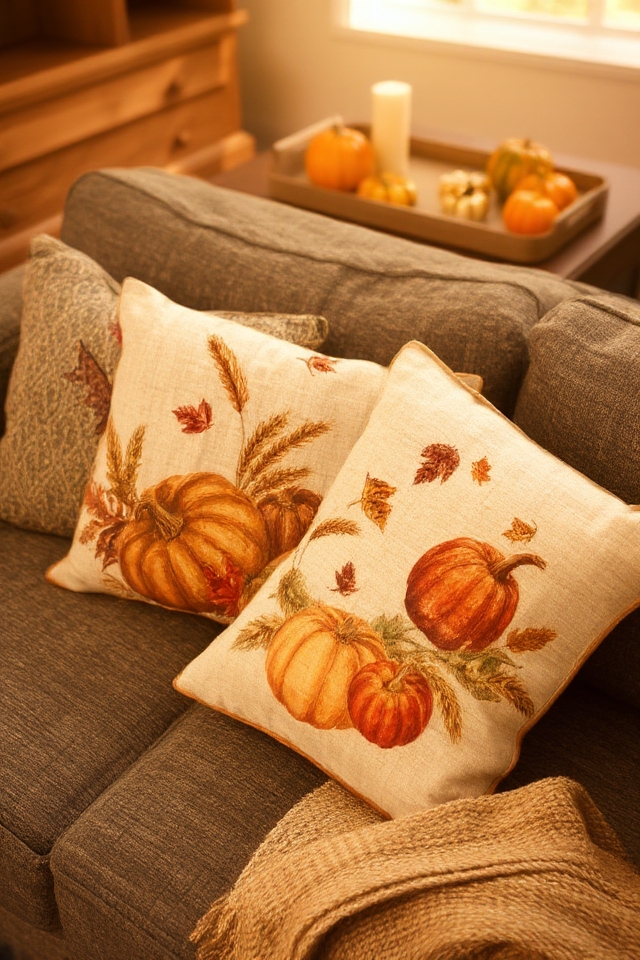 cozy autumn embroidered pillows