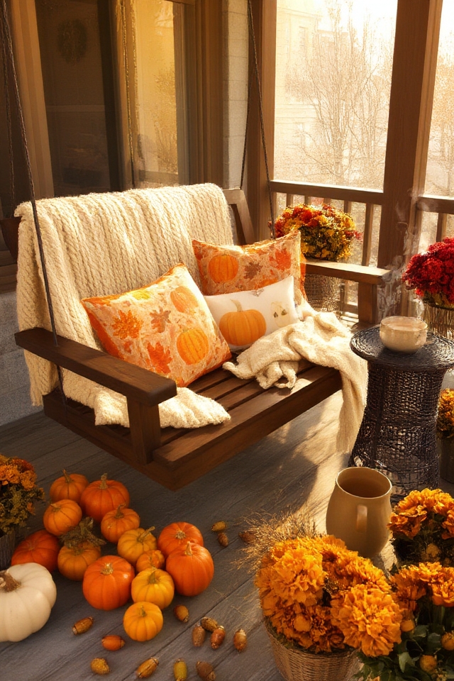 cozy autumn porch textiles