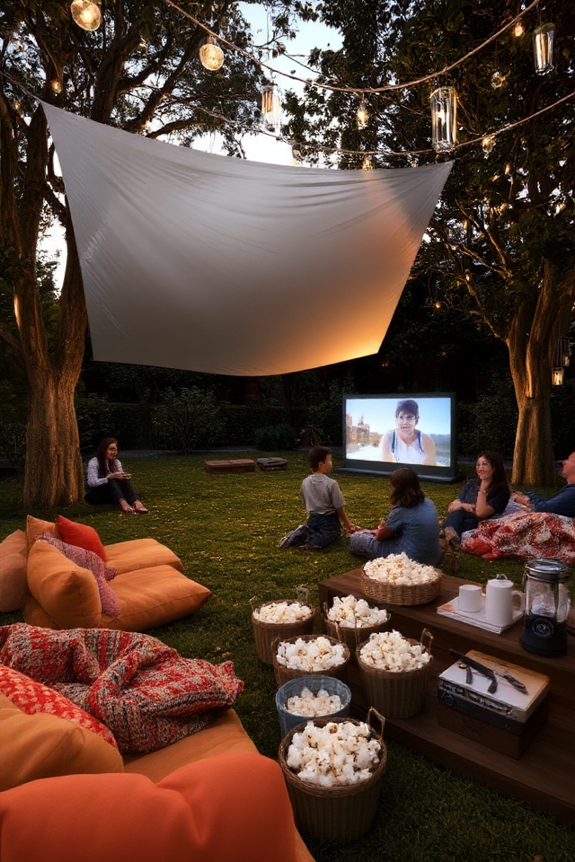 cozy backyard movie night