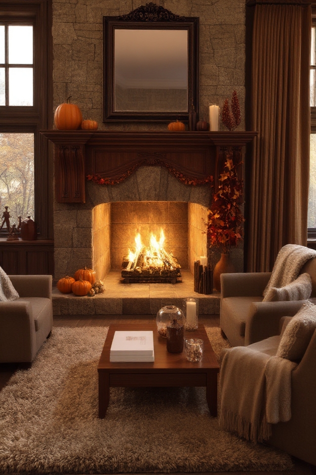 cozy fall fireplace decor