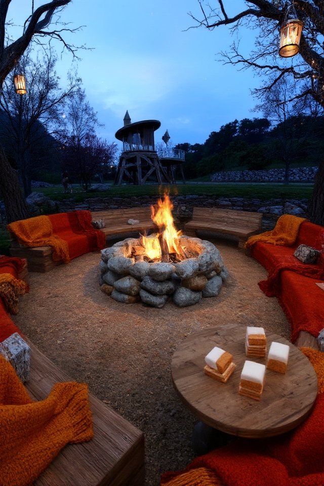 cozy fire pit s mores setup