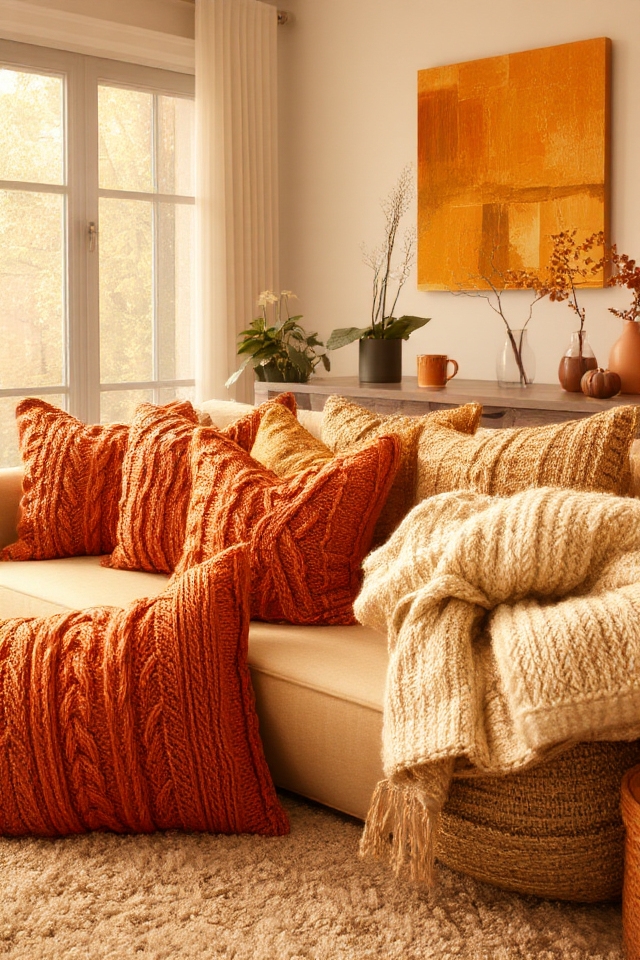 cozy knit pillows autumn