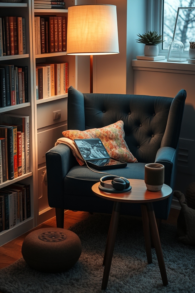 cozy tech enabled reading nook