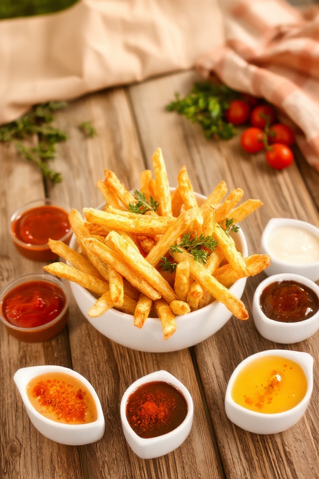 crispy fries with dips