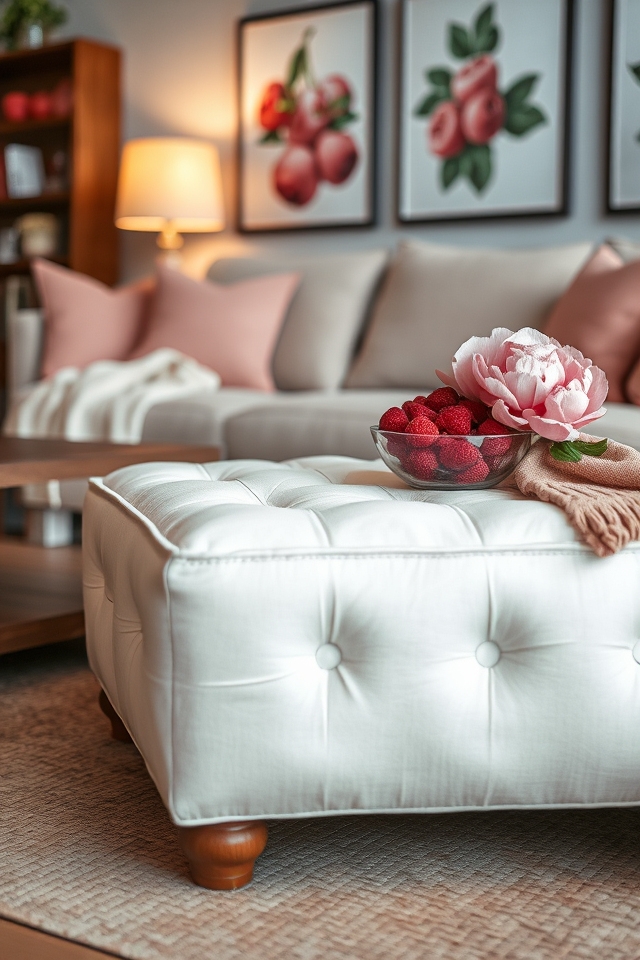 elegant cream upholstered ottoman