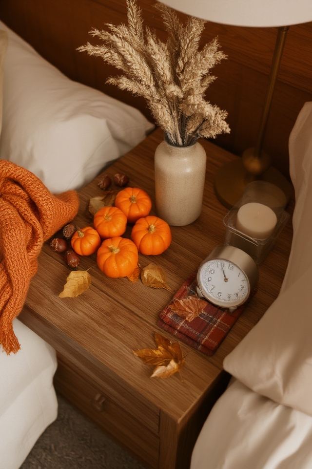 fall themed bedside table decor