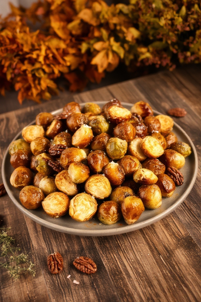 golden brown maple glazed brussels sprouts