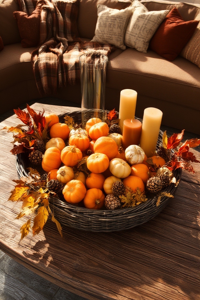 harvest themed fall centerpiece arrangement