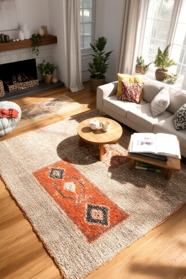 layered rugs enhance atmosphere