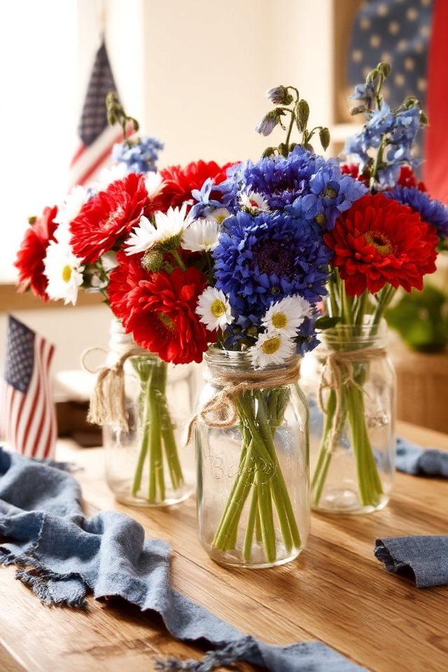 mason jars with flowers