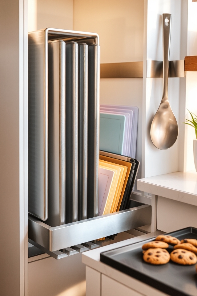 organized baking sheet storage