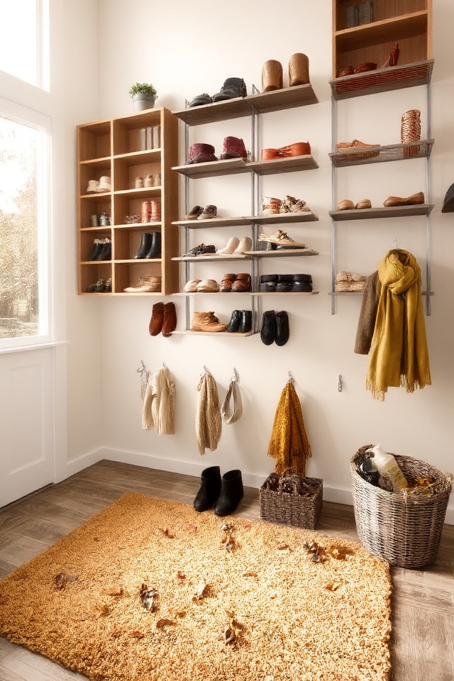 organized mudroom shoe display