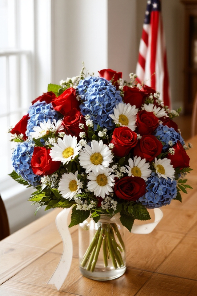 patriotic floral arrangements displayed