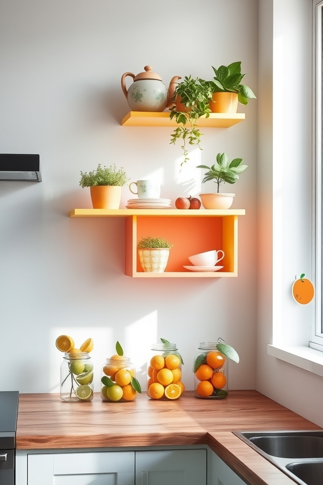 playful vibrant kitchen shelving