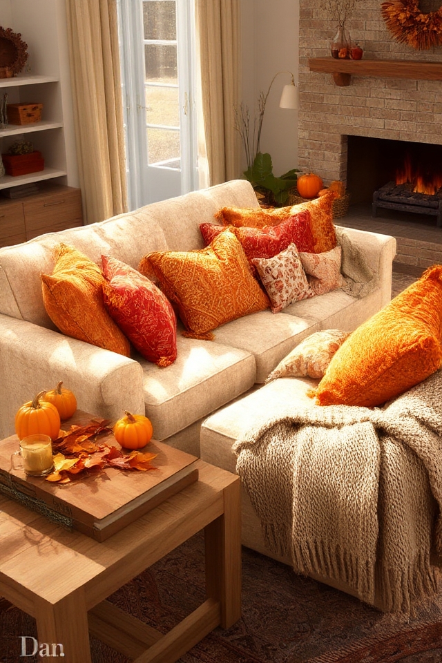 plush cushions warm autumn colors
