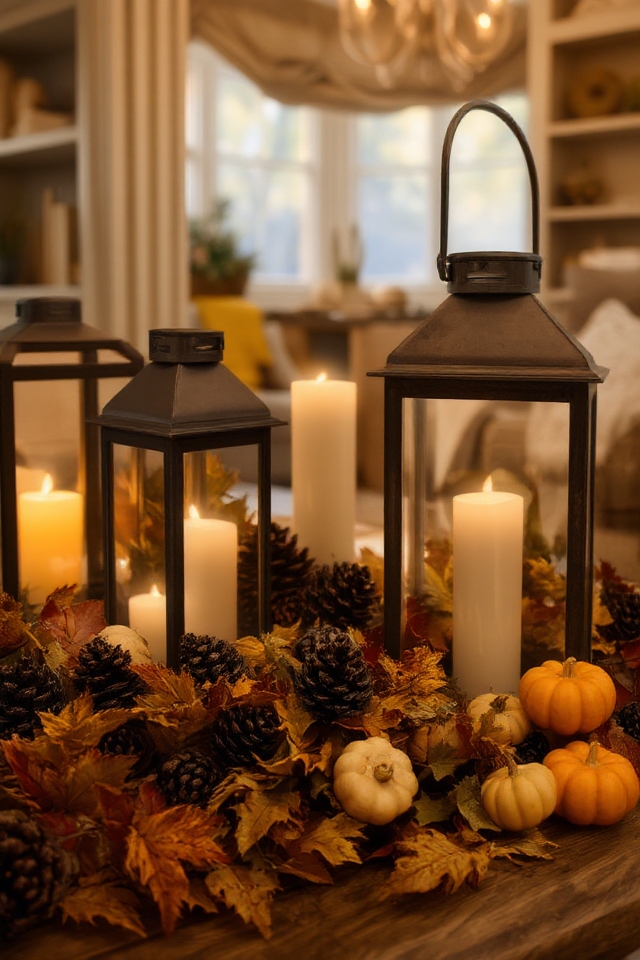 rustic autumn candle arrangements