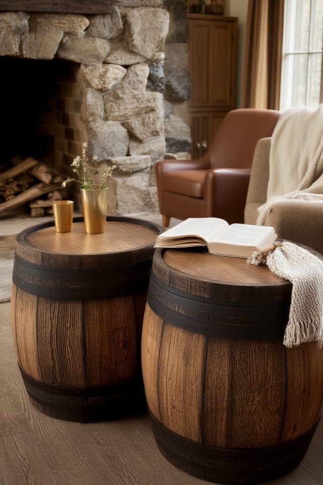 rustic barrels as tables