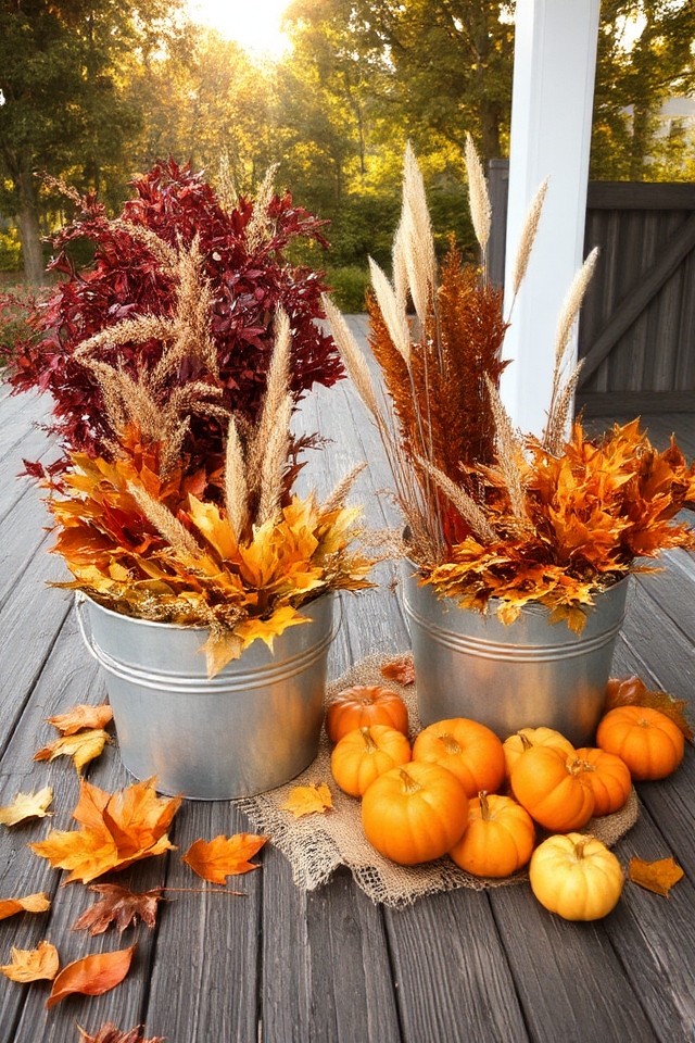 rustic buckets with foliage