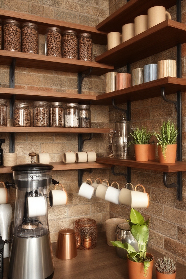 rustic coffee bar shelving design