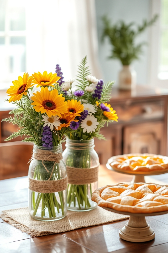 rustic floral jar centerpieces