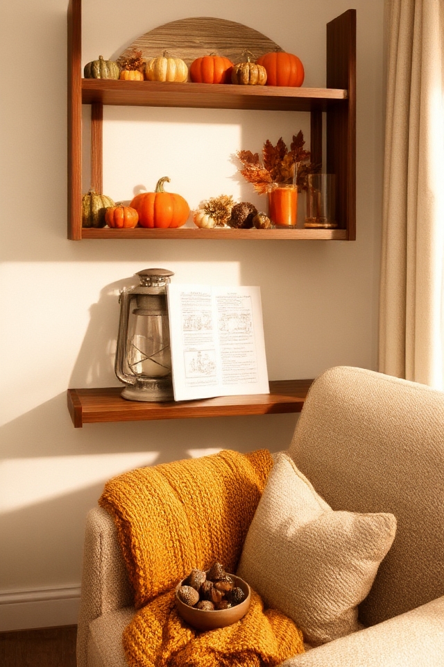 seasonal decor on shelves